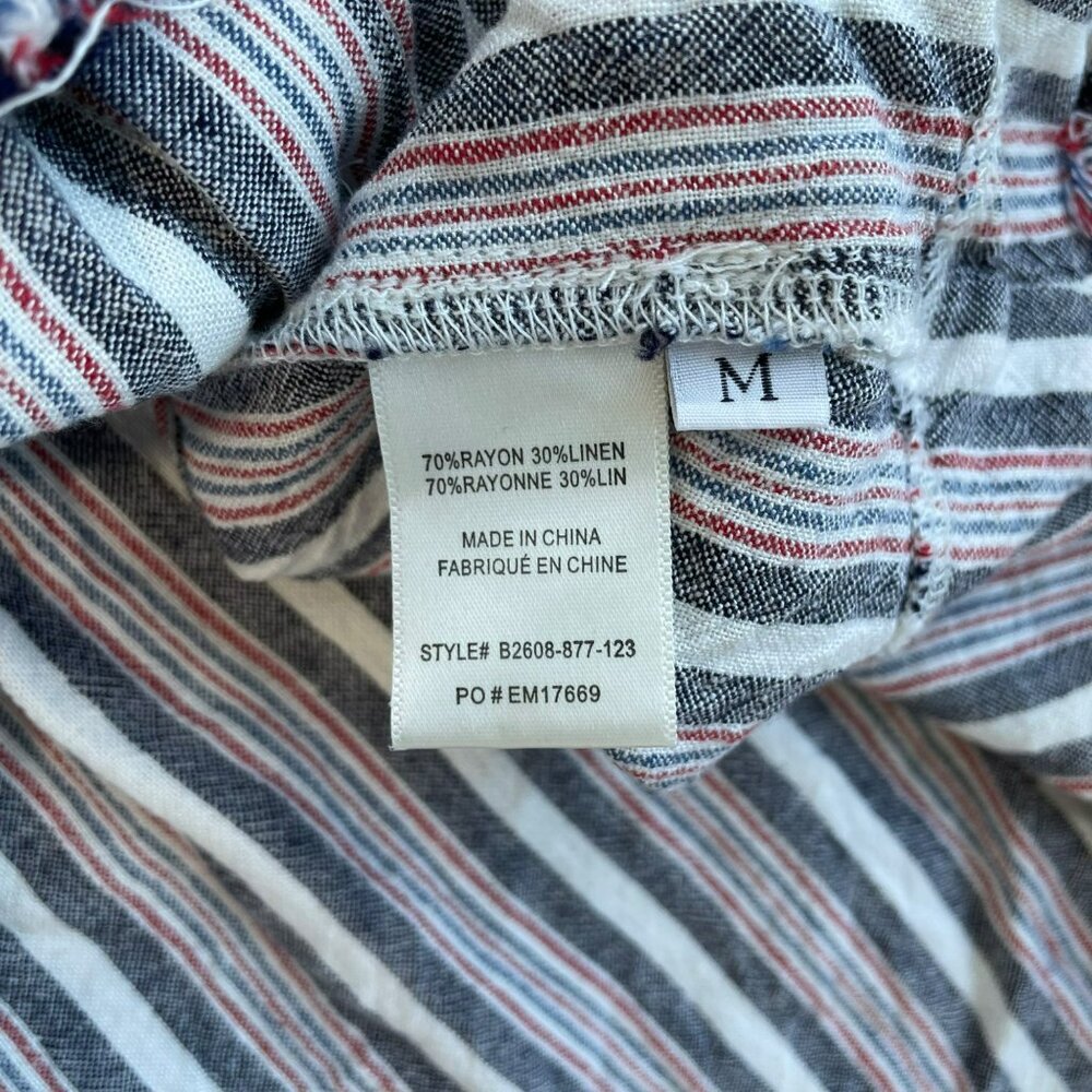 Cloth Stone Shirt Size Medium Striped Raw Hem Button Up Linen Blend Long Sleeve - Picture 4 of 7